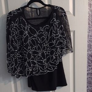 MSK Black and White Beaded Women's Blouse